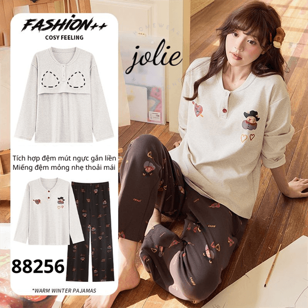 Bộ tay dài cổ tròn cotton có đệm ngực