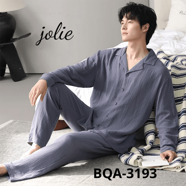 Bộ tay dài cổ bẻ cài khuy cotton 100% - nam
