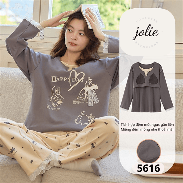 Bộ cổ tròn dài tay cotton có đệm ngực