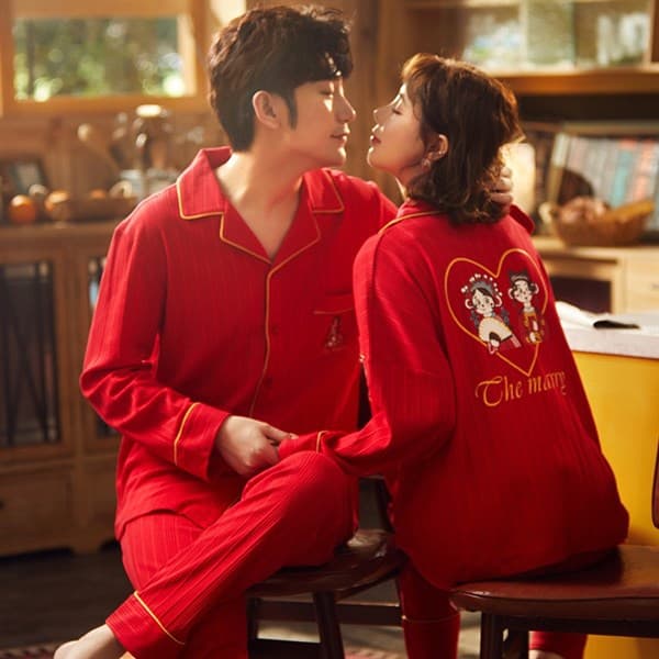 Bộ cotton dài tay đỏ cao cấp marry