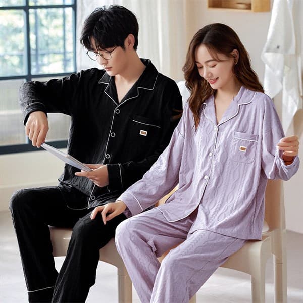 Bộ đôi cotton dài tay nữ - tím 8302