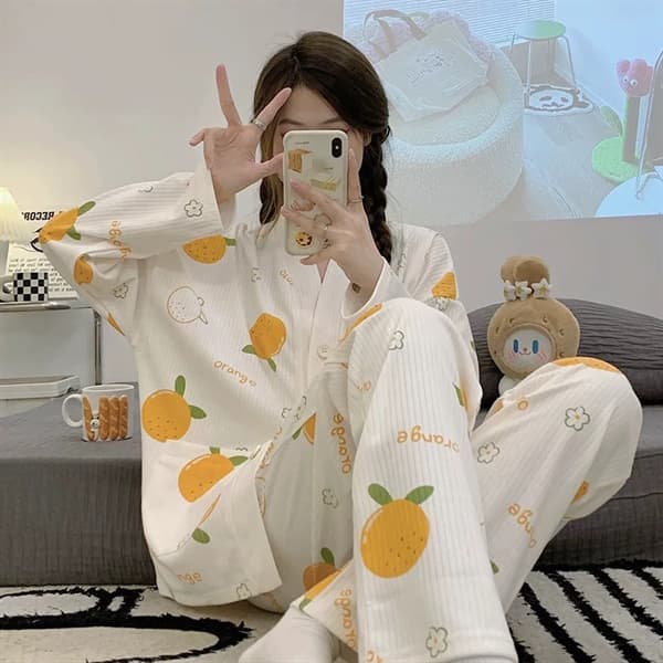 Bộ dài tay cổ v - orange 16176