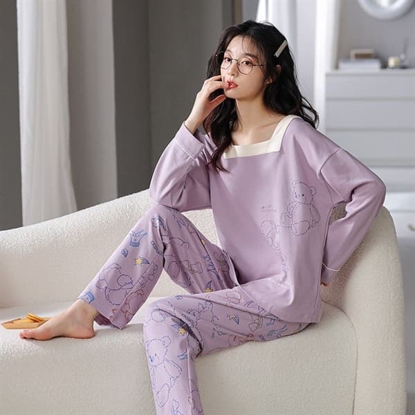 Bộ cổ tròn dài tay - tím cổ vuông 6910
