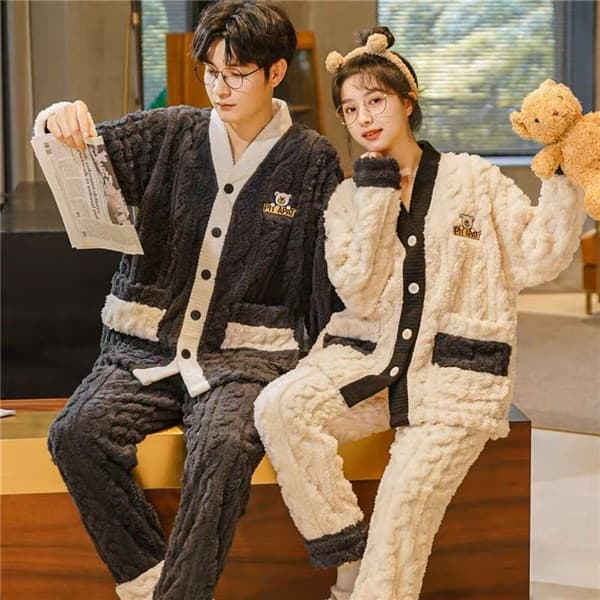 Bộ bông cổ v đôi viền đen túi nữ