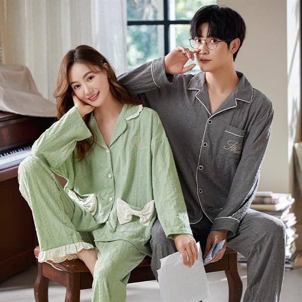 Bộ đôi cotton dài tay nữ - xanh cốm 8305