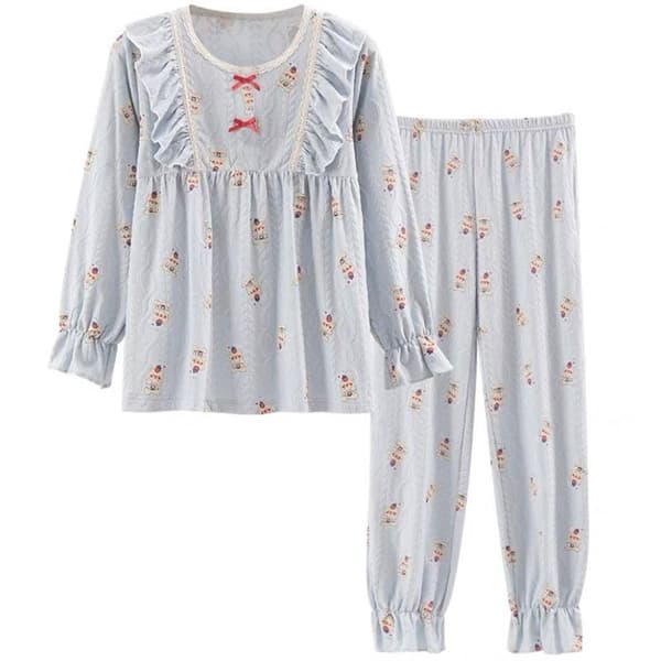 Bộ cotton bèo nơ bo gấu