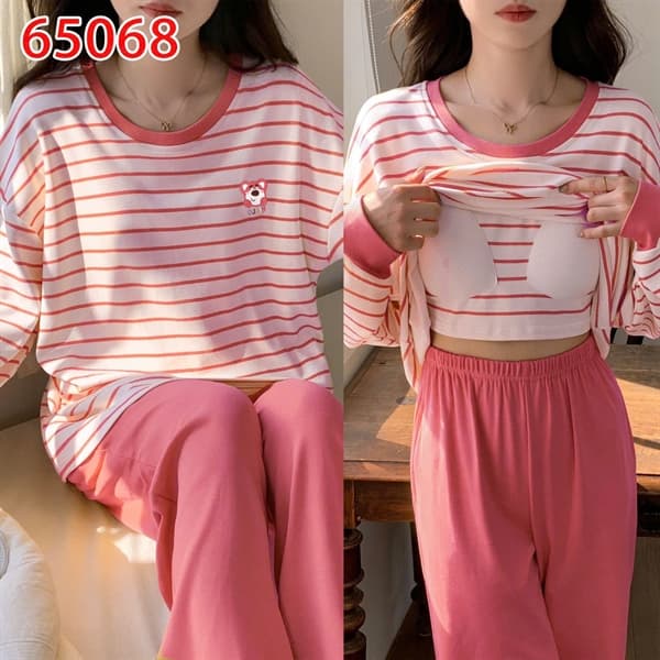 Bộ mặc nhà cổ tròn dài có đệm