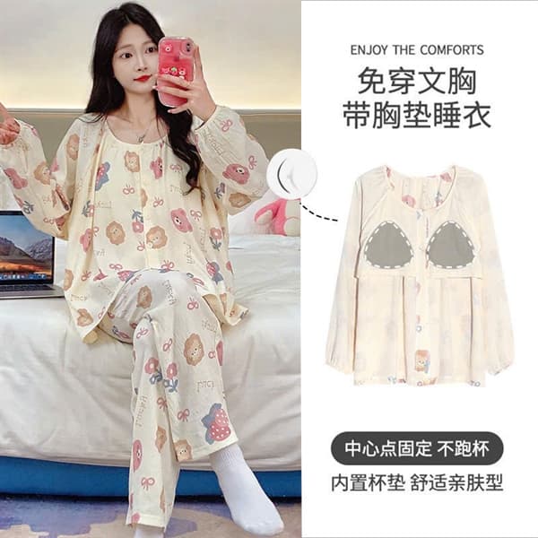 Bộ dài tay cài khuy cổ tròn có đệm
