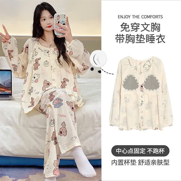 Bộ dài tay cài khuy cổ tròn có đệm
