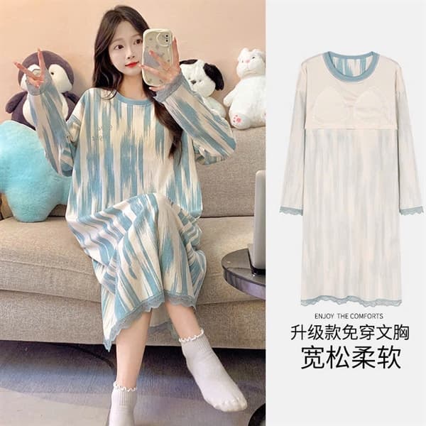 Váy dài tay cổ tròn cotton có đệm ngưc dài tay