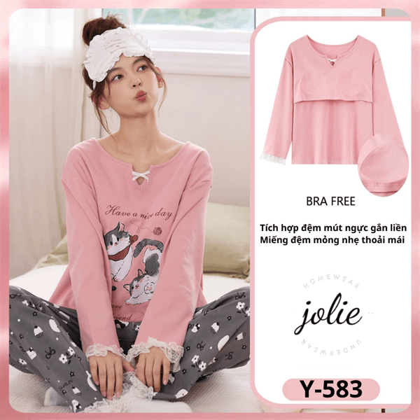 Bộ tay dài cổ tròn cotton có đệm ngực