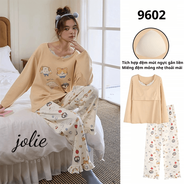 Bộ cổ tròn dài tay cotton 100% có đệm ngưc