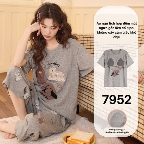 Bộ lửng cotton có đệm mút ngực 7952