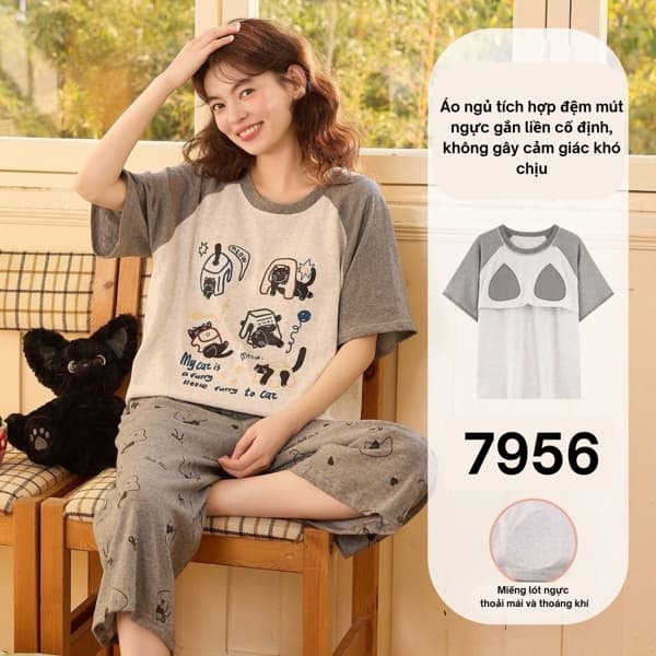 Bộ lửng cotton có đệm mút ngực 7956