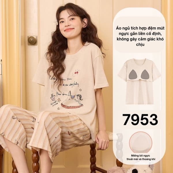 Bộ lửng cotton có đệm mút ngực 7953
