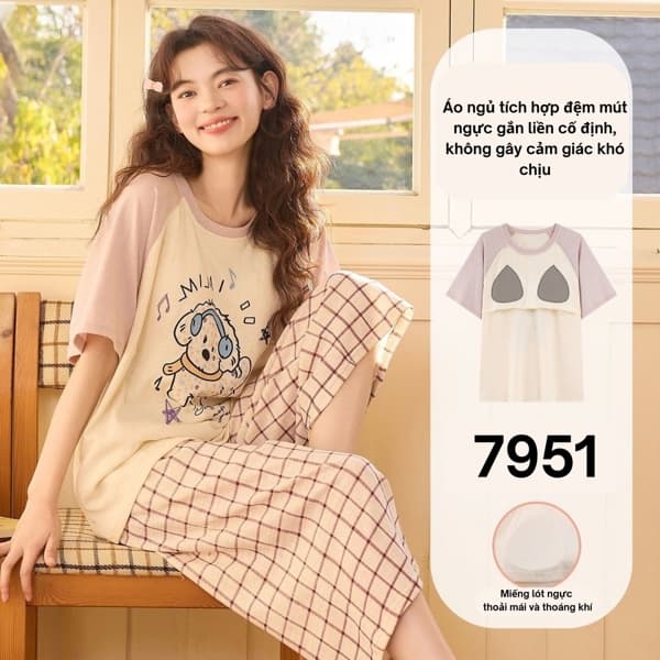 Bộ lửng cotton có đệm mút ngực 7951
