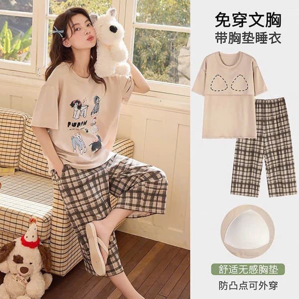 Bộ mặc nhà lửng cotton có đệm ngực