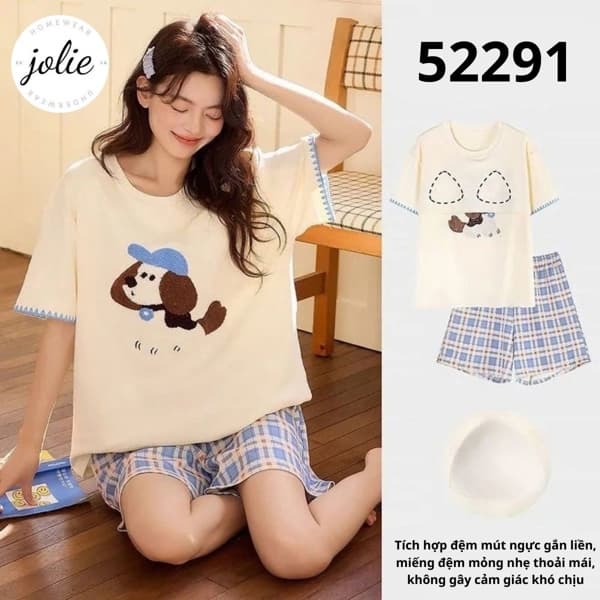 Áo cộc quần cộc cotton có đệm ngực 52291
