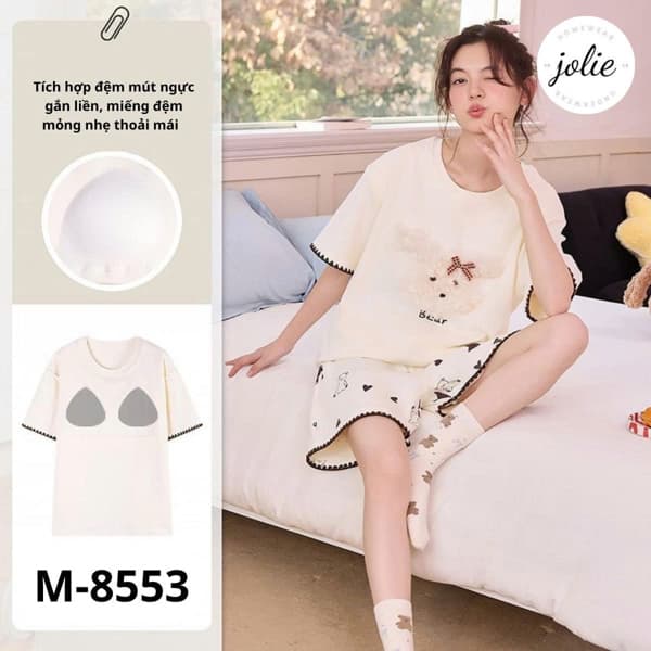 Bộ cotton lạnh cổ tròn cộc tay