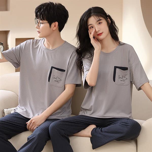 Bộ đôi áo cộc quần dài nữ xám túi