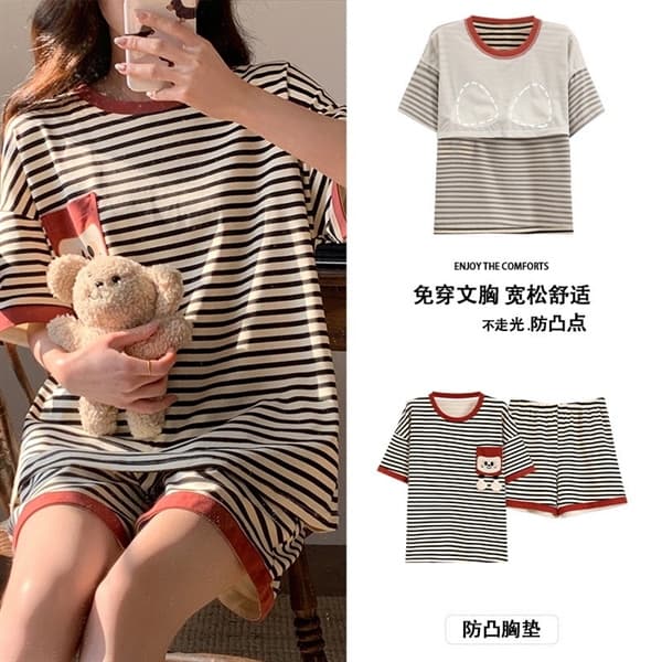 Bộ cổ tròn kẻ có đệm ngực