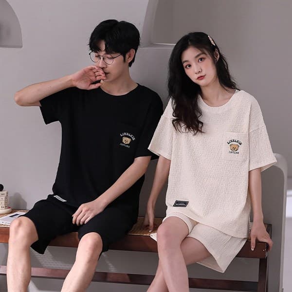 Bộ cotton cổ tròn nữ trắng 3223