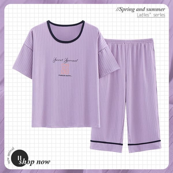 Bộ cotton lửng tím tím viền đen