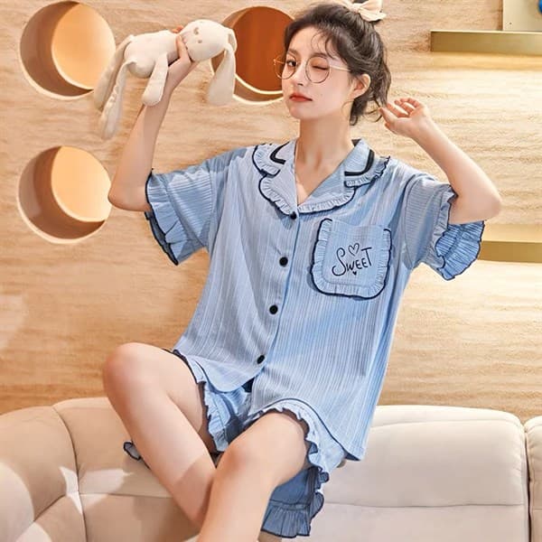 Bộ cotton áo cộc quần short - xanh sweet 1734