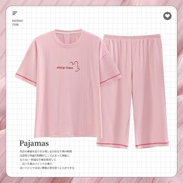 Bộ cotton lửng cổ tròn hồng sleeptime 3611