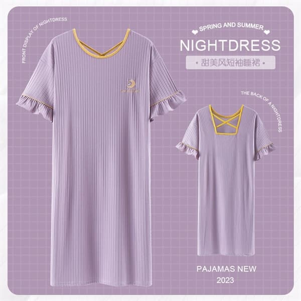 Váy cotton cổ tròn tím cổ viền vàng 23013